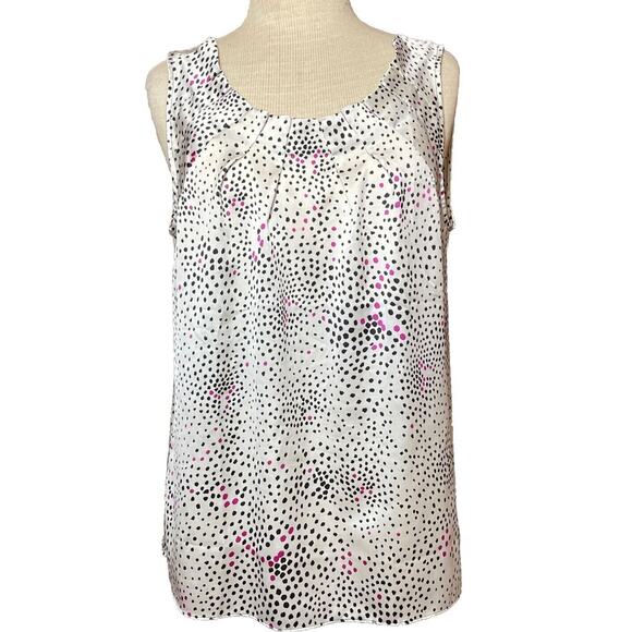 ANN TAYLOR Women’s Size L Polyester Blouse Tank White Black Fuschia - Picture 1 of 8